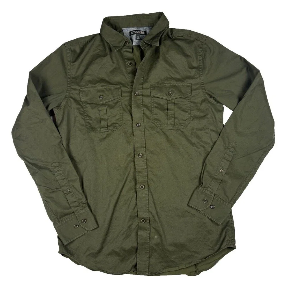 Banana Republic Military Utility Button Up Shirt Olive Green Mens Size Medium
